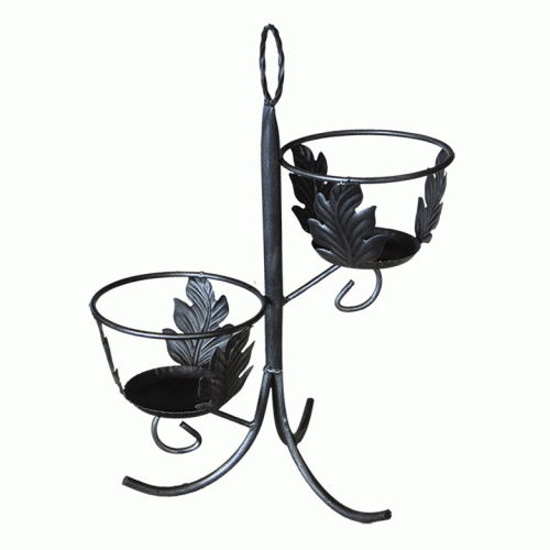 Anthracite color wrought iron plant pot with 2 places 48x60 cm H