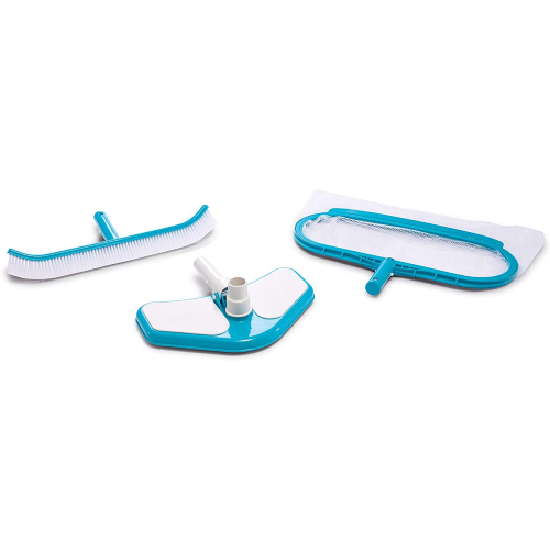 Intex 29057 kit set accessori deluxe per pulizia piscine intex retina a sacco testa aspiratrice e spazzola senza manico
