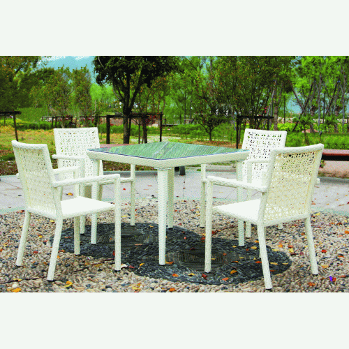 set salotto Antigone 4 sedie con tavolo in polyrattan con cuscini per esterno arredo giardino