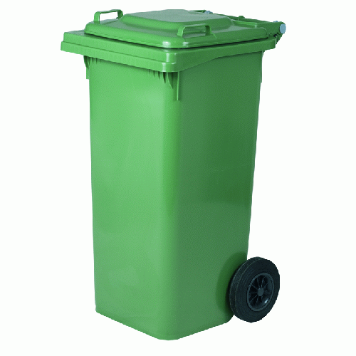 Cubo de basura ics en polipropileno de 240 litros con ruedas verdes