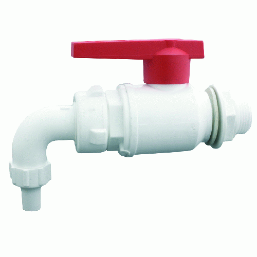 Ball tap with curved spout in polypropylene inch 3/4 'x 25 mm for tub with bottle filler fitting with ring nut