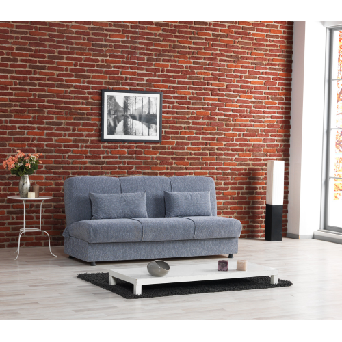 Gemütliches, graues, bettfertiges Sofa mit Stauraum, komplett mit Stoff gepolstert, für das heimische Wohnzimmer