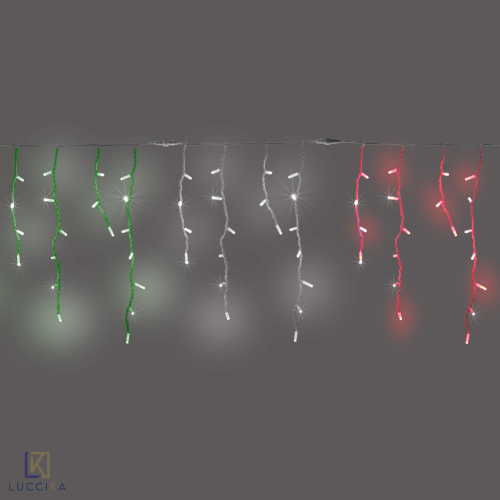 Tente de pluie Luccika stalactites drapeau italien de 6 mètres avec 240 lumières de Noël en Maxi Led tricolore avec flash blanc glacé dans un sac en pvc pour une utilisation professionnelle en intérieur et en extérieur