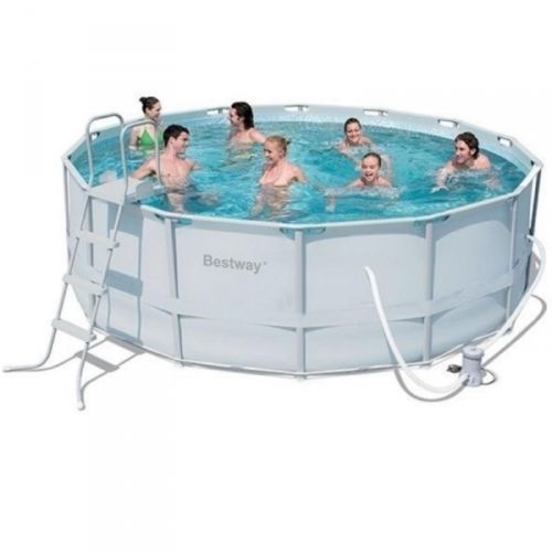 Bestway 56444 power steel frame pool? cm 427x122h 15.232 Lt with base cloth top cover ladder filter pump