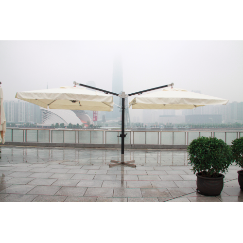 Paraguas doble en aluminio 3x3 m poste 93x93 mm top ecr? 310 gr / m2 con un polo para local comercial, jardÃ­n y piscina