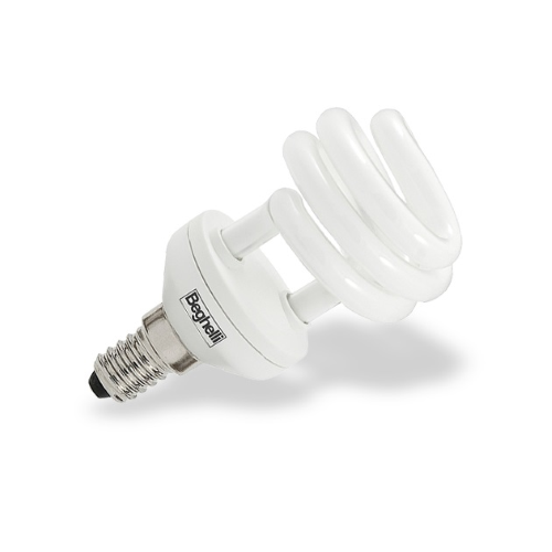 beghelli lampada lampadina a risparmio energetico spiral T2 E14 luce fredda W14