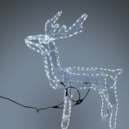 Renna di Natale da giardino Bianco Ghiaccio + Caldo con movimento della testa struttura in metallo e tubo a Led