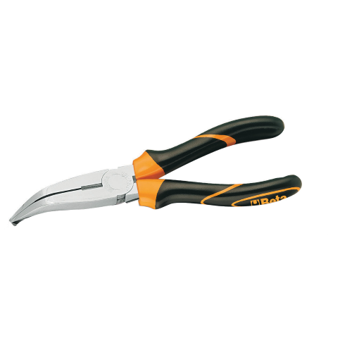 Beta 1164BM flat bent long nose pliers in steel with pvc handles mm.160