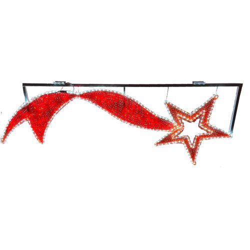 Weihnachtskomet mit Schweif 180x65 cm auf Metallstruktur mit eisweißen und roten LED-Leuchten