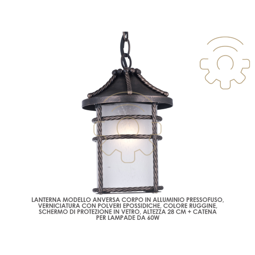 Lanterne d&#39;extÃ©rieur Anversa avec chaÃ®ne cm 28h en aluminium rouille lampe 60W