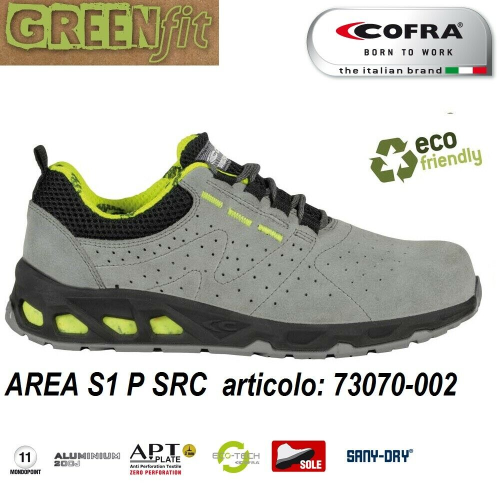 Cofra Area S1P SRC chaussures de travail d'été basses de sécurité en cuir suédé gris et jaune fluo