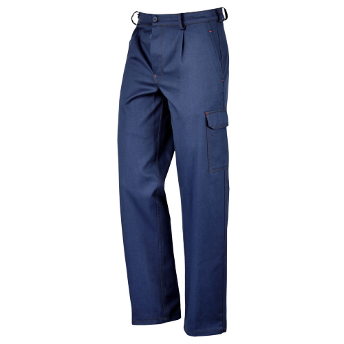 Pantalon de travail bleu multi-poches Super Cargo 100% coton avec surpiqûres contrastées