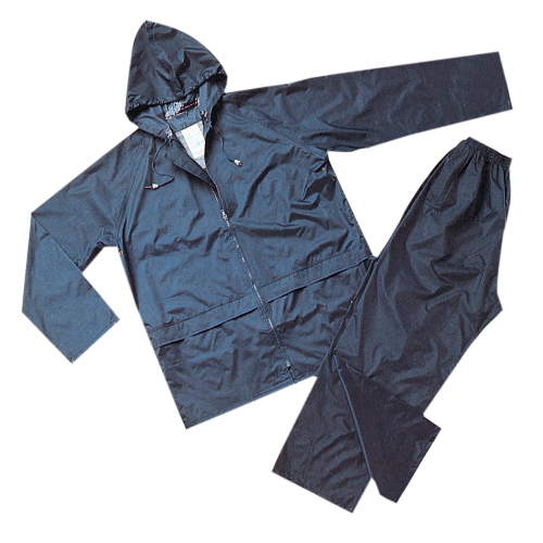 Niagara blue waterproof suit, trousers and jacket with hood coated in PVC
