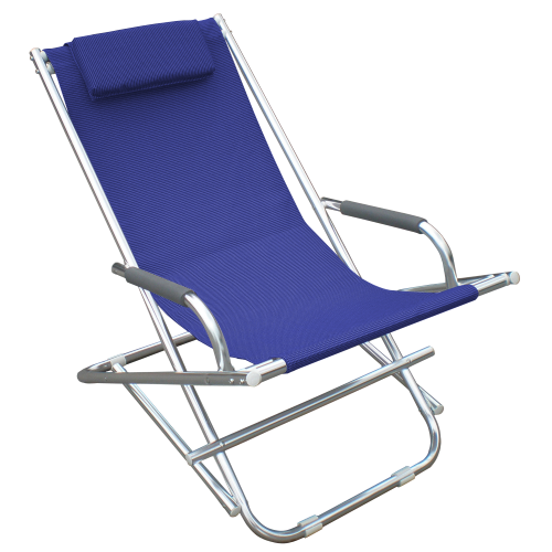 Transat tubulaire Playa en aluminium et tissu textilène bleu pour bain de soleil et piscine extérieure