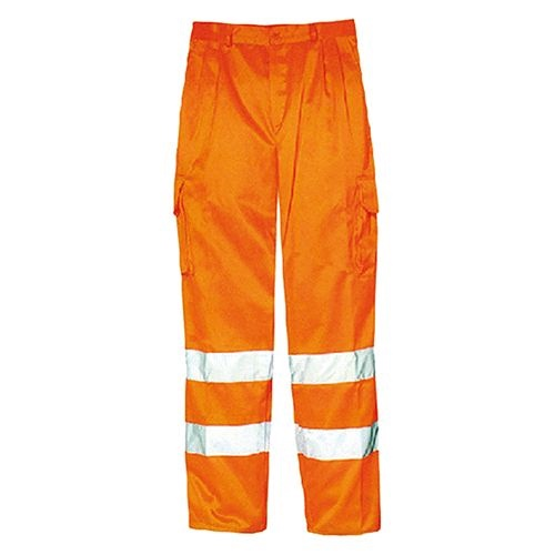 Pantalon de travail orange haute visibilité avec bandes rétroréfléchissantes 3M pour la construction