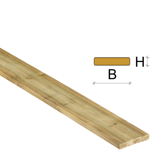 Bodendiele 2,7x12x240 cm aus imprägniertem Holz mit zwei gestreiften Seiten