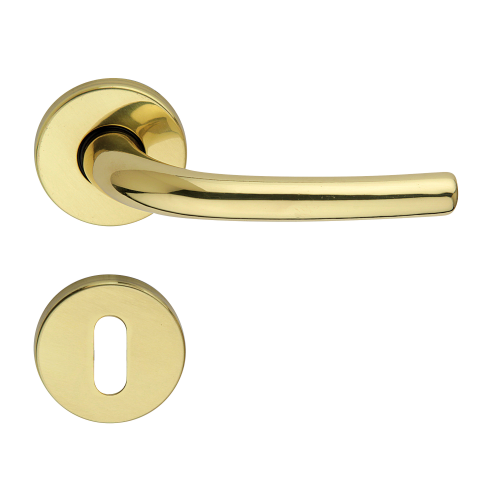 2 pcs Beta handle with rosette and brass escutcheon with polished gold finish