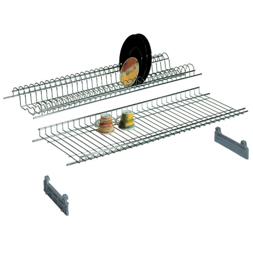 76 cm Stahlplattenregal mit AbtropfglÃ¤sern, Geschirr und SeitenstÃ¼tzen fÃ¼r den KÃ¼chenschrank