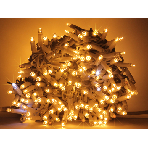 Chaîne 30 mètres série 300 lumières de Noël avec Maxi Gold Led et Ice White flash sans boite pour usage extérieur et intérieur