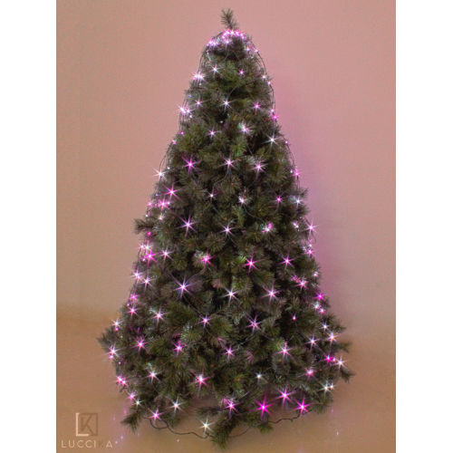 Mantello a rete per albero di Natale con 192 luci a led Rosa e bianco  con controller 8 giochi di luce con memoria per uso interno ed esterno senza scatola