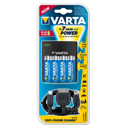 Varta kit rechargeable batteries, power bank and cables for charging mobile phone battery ready to use