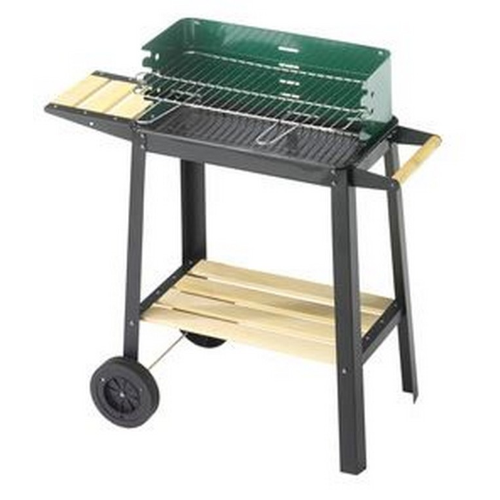 50-25 Green W charcoal barbecue with steel structure adjustable grill and shelves