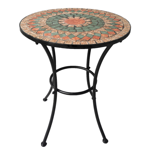 Alice runder Tisch aus Metall mit steinartiger Mosaikdekoration 60x70 cm für den Garten