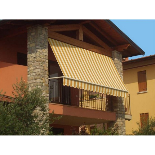Tenda da sole a caduta senza cassone regolabile nell'inclinazione giallo/bianco 1x2,5 mt fissabile sia a soffitto che a parete