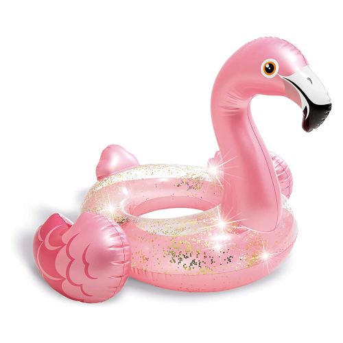 Intex 56251NP Rettungsboje Flamingo Glitter pink 99x89x71 cm aufblasbares Maximalgewicht 60 kg Alter ab 9 Jahren geeignet für Meer, Pool und See