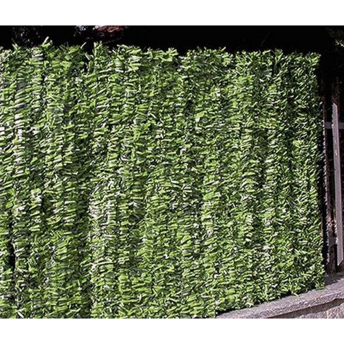Grüne künstliche Hecke mit langem synthetischem Blatt 1x3 mt aus waschbarem grünem PVC für den Außenbereich