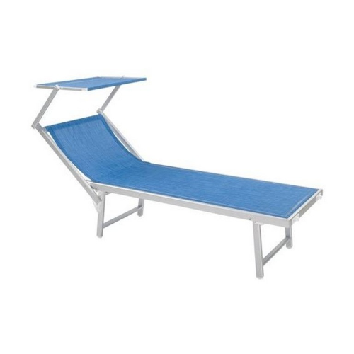 Lettino spiaggia Mattinata fisso 188x67x38 cm con parasole alluminio e textilene blu piscina esterno