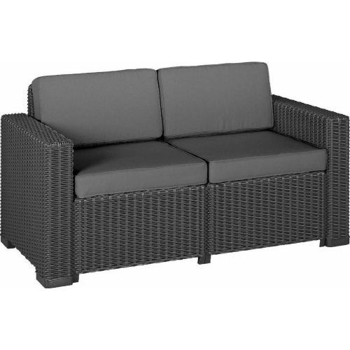 California Zweisitzer-Sofa in Harz-Polirattan-Effekt 141x68x72 cm mit Gartenkissen im Freien
