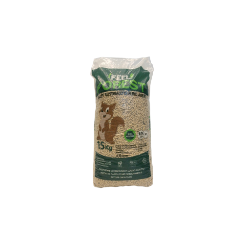Feel Forest pellet 1 sacco da 15 kg pellet 100 % abete per stufe caldaie camini e termocamini