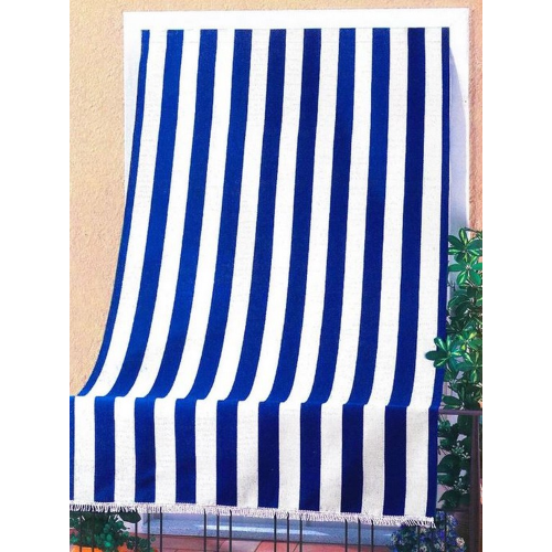 Tenda da sole per sormonto bianco/blu 140x300 cm in cotone lavabile stirabile ed impermeabile da giardino esterno