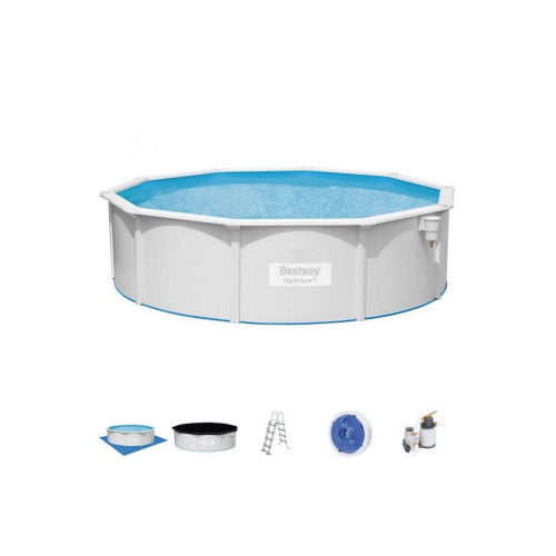 Bestway 56384 piscina fuoriterra rotonda Hydrium cm 460x120 con pompa filtro a sabbia scaletta telo