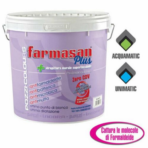 Farmasan plus Pozzi washable water-based paint 4 lt white antibacterial anti-mold and antimicrobial for schools and hospitals