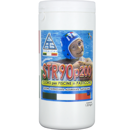 Chlore pour piscines Chimique STR90P200 pastilles de 200 g en sachet de 1 kg désinfectant antibactérien pour piscines