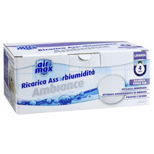 Airmax 4 pz ricarica assorbiumidità da 500 gr tab pasticche alla lavanda