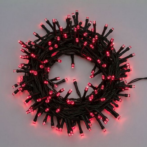 Lotti guirlande lumineuse de Noël chaîne LED Ø 5 mm rouge reflex avec 8 jeux lumineux et câble vert mémoire pour extérieur et intérieur