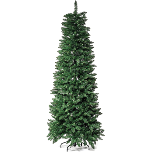 Albero di Natale Leon Slim abete pino artificiale in PVC verde con sistema ad ombrello