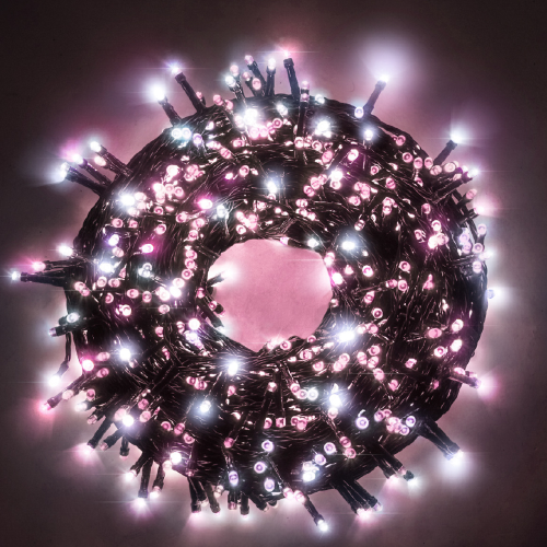 Luccika Home stringa luminosa catena serie di luci per albero di Natale a led bianco ghiaccio e rosa chiaro con 8 giochi di luce e memoria per uso esterno interno