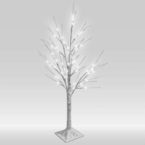 Dekorativer Weihnachtsbaum mit 64 LEDs Eisweiß 6000K 150 cm Sockel für Außen 24V kalt