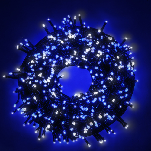 Luccika Home Lichterkette für Weihnachtsbaum mit eisweißer und blauer LED mit 8 Lichtspielen und Memory für den Innen- und Außenbereich
