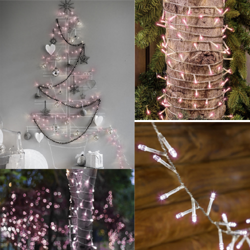 Stringa catena luci a led rosa cavo trasparente per albero di natale uso esterno