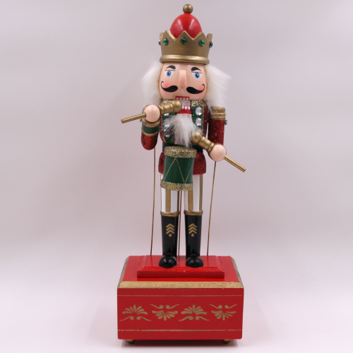 Caja de música de madera marioneta cascanueces h 31 cm decoración navideña verde y roja con tambor interior