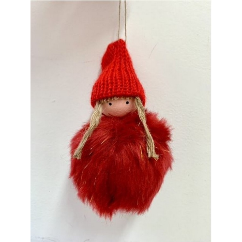 Due Esse kit 5 palline bamboline in pelliccia pelo finto rosse 10 cm per albero di natale addobbi natalizi