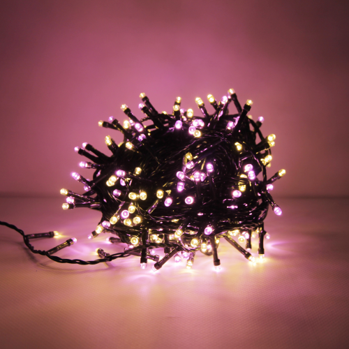 Luccika Home stringa luminosa catena serie di luci per albero di Natale a led bianco caldo e rosa con 8 giochi di luce e memoria per uso esterno interno