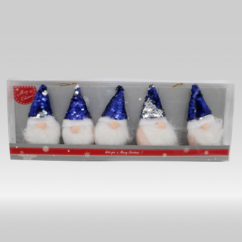 Due Esse kit 5 perchas gnomos con sombrero en lentejuelas azules para árbol de Navidad decoraciones navideñas