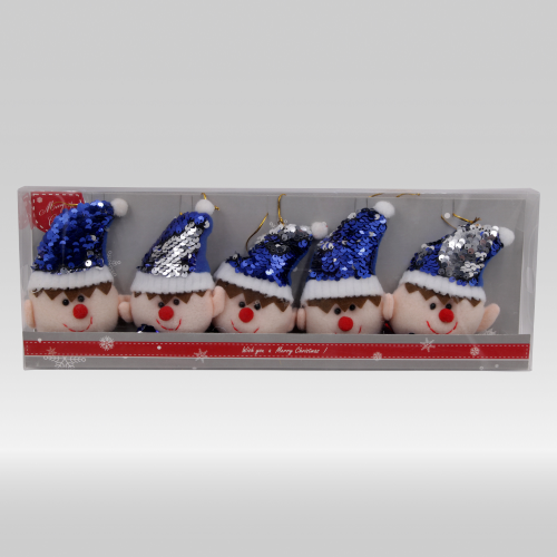 Due Esse kit 5 perchas de elfos con sombrero en lentejuelas azules para árbol de Navidad decoraciones navideñas