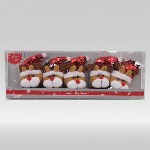Due Esse kit 5 perchas de renos con sombrero de lentejuelas rojas para árbol de Navidad decoraciones navideñas